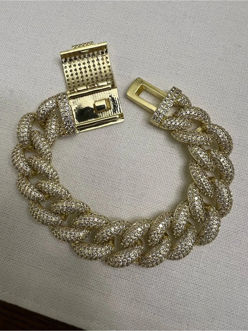 15 mm Gold-Tone Pave Cuban Link Necklace and Bracelet Set